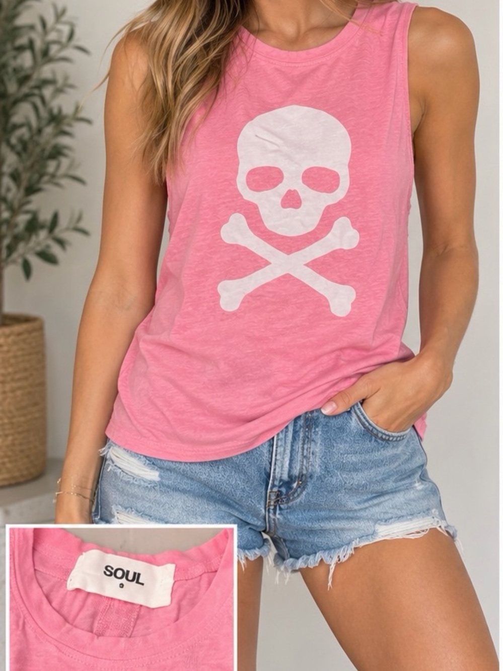soulcycle Pink Skull & Crossbones Graphic Tank